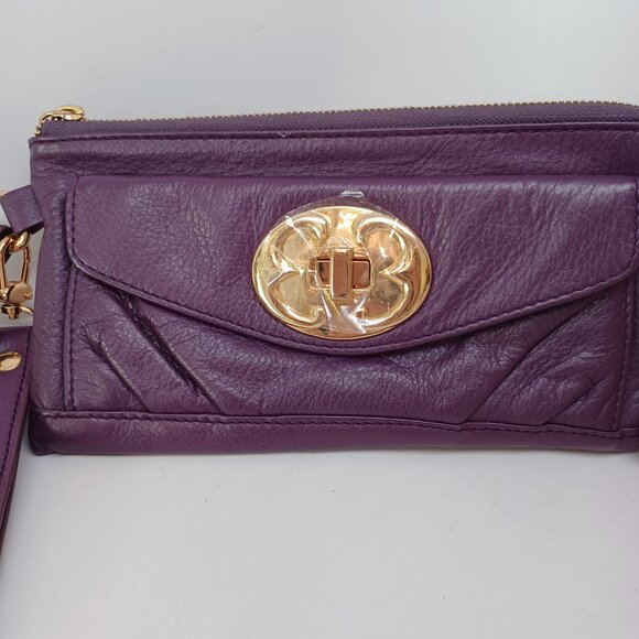 Emma Fox Wristlet Wallet Purple Leather Gold Tone Classic Zip Around - Picture 6 of 12